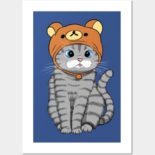 Kitten with teddy hat Posters and Art